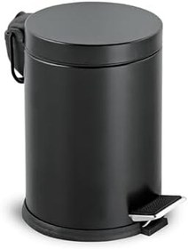 Resim Siyah Renkli Paslanmaz Pedallı 5 Lt Çöp Kovası - Klozet Fırçası 2'li Banyo Seti 