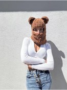 Resim BUBOI KNIT Ayıcık Maske Balaclava Ayı Kar Maskesi Balaklava (Kahve) 