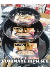 Resim Emaye Fırın Tepsi Seti 28/32/36 CM Boylarda 3 Tepsi Siyah 