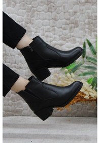 Resim Mehmet Mete 42835 Siyah Hakiki Deri Sıcak Astar Kaymaz Taban Kadın Bot 001 