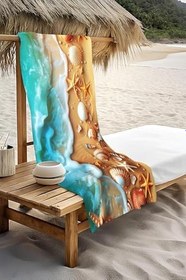 Resim Dijital Baskı Plaj Deniz Havlusu Kumsal Desenli Peştamal HVL0030 