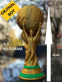 Resim VER SİPARİŞİ SEVİLİYORSUN 40 cm 3D Baskı Altın Renk Dünya Kupası ( FIFA WORLD CUP) Dekoratif Trophy Modeli 1.5 kg 