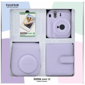 Resim Fujifilm Instax Mini 12 10 Filmli Kare Albüm ve Deri Kılıflı Lila Fotoğraf Makineli Bundle Box 