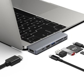 Resim Recci RH08 Type-C to Type-C + SD/TF + USB3.0 + USB2.0 + HDMI + Thunderbolt 3 Bağlantılı 7in2 Hub - Gri 
