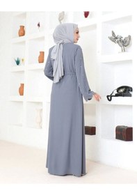 Resim Kolları Taş Detaylı Ferace Gri 