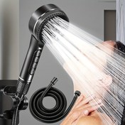 Resim Bir Set (3 Adet) El Filtresi Duş Başlıkları, Ayarlanabilir 4 Püskürtme Modu, Yüksek Basınçlı Duş Başlığı, Anahtarla, Püskürtme Tabancası, Kadın Yıkama ve Temizleme Duş Başlığı, 150Cm Hortum G1/2 Arayüzü ile, Ayrılabilir 