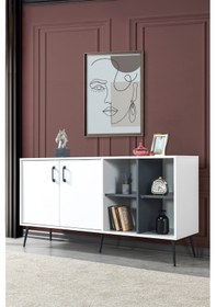 Resim 4612 Şile Metal Ayaklı Metal Kulplu Konsol - Yemek Odası - Salon Odası Beyaz Beyaz - Antrasit 