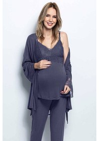 Resim Monamise 18432 Hamile Lohusa Sabahlıklı Pijama Takım - Lacivert 