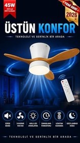 Resim Tavan Vantilatörü LED Avize Armatür 45W 54CM 3 Kanatlı Sessiz DC Motor Uzaktan Kumandalı 3 Kademeli Fan Zamanlayıcı Gece Lambası Modu Akıllı LED Aydınlatma (Beyaz Ceviz) 