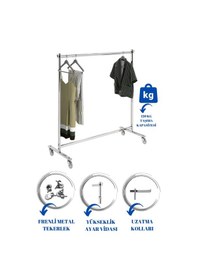 Resim Lüks Ev Tipi Yükseklik Ayarlanabilir Tekerlekli Metal Askılık Metal 