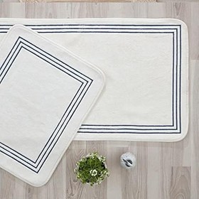 Resim Zen Çizgi Nakışlı 2'li (60 x 100 cm) Banyo Paspas Set İndigo 