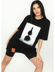 Resim Şamdan Baskılı Oversize Tshirt Siyah-siyah Siyah 