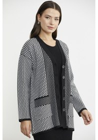 Resim Oversize Cepli Petek Motifli Triko Ceket - Siyah 001 