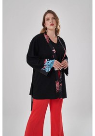 Resim Mizalle Desen Garnili Kimono Siyah 