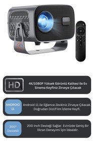 Resim GoMarkt 2K/4K/1080P Android 11 Destekli Wifi & Bluetooth Taşınabilir Ev Sineması Projeksiyon Cihazı 