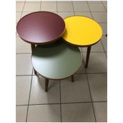 Resim damila 3.lü Zigon Sehpa 18mm 1.sınıf Mdf Tabla 37cm Çap Mint Yeşili Hardal Kahve Kullanıma Hazır (MONTAJLI) 