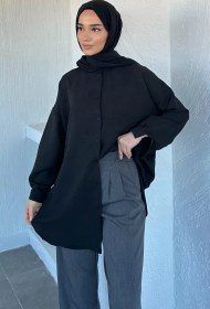 Resim Hakim Yaka Basic Tesettür Tunik Siyah TZL-P-00021222 