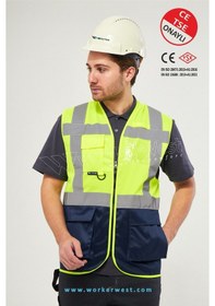 Resim Worker West Yönetici Ikaz Yeleği - Mühendis Yeleği Sarı-lacivert 