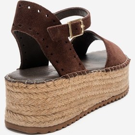 Resim Luvi Shoes Serez Kahve Süet Hakiki Deri Kadın Hasır Dolgu Taban Sandalet Kahve Kahverengi 