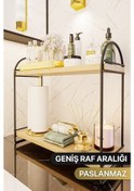 Resim Bino Mutfak Rafı Masaüstü Düzenleyici Organizer Mutfak Banyo Dolabı 2 Katlı Raf Oval Raf Kitaplık. Siyah 
