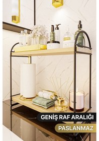 Resim Bino Mutfak Rafı Masaüstü Düzenleyici Organizer Mutfak Banyo Dolabı 2 Katlı Raf Oval Raf Kitaplık. Siyah 