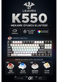 Resim K550 Mekanik Oyuncu Klavyesi -değiştirilebilir Switch- Rainbow Rgb Aydınlatma-87 Tuş - Red Switch 