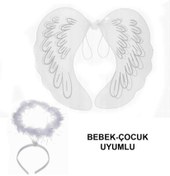 Resim Nessiworld Beyaz Dantel Tüllü Peri Kanadı ve Peri Tacı Seti 45x40 cm 