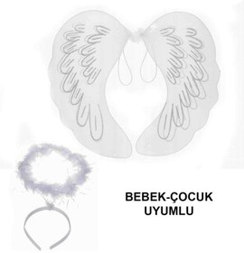 Resim Nessiworld Beyaz Dantel Tüllü Peri Kanadı ve Peri Tacı Seti 45x40 cm 