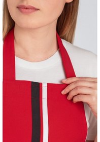 Resim Kadın Boyundan Asmalı Çizgili Barista Şef Mutfak Önlüğü 60x85 Cm Kırmızı 