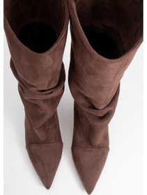 Resim Luvi Shoes Steın Kahverengi Süet Sivri Burunlu Körüklü Kadın Kısa Çizme Kahve Süet 