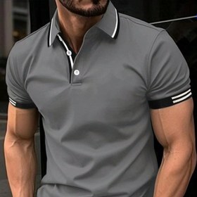 Resim Erkekler için rahat kısa kollu yaka polokurtsu, düzenli fit, nefes alabilir, düz renk, düğme detayları ile, yetişkin erkekler için, dışarı çıkmak için, bahar/sonbahar/sonbahar 