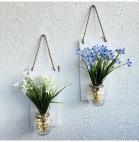 Resim Led Işıklı, Mavi Ve Beyaz Nergis Çiçekli Duvar Dekoru Beyaz İkili Set Beyaz 