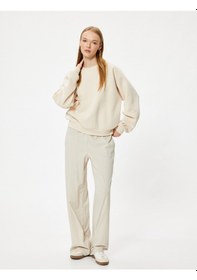 Resim Koton Basic Oversize Sweatshirt Bisiklet Yaka Uzun Kollu Ribanalı Şardonlu Bej 5wal10103ık Ekru 