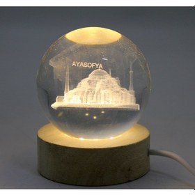 Resim 3d Kristal Cam Küre Ahşap Soketli İstanbul Temalı Led Lamba Alk2573 
