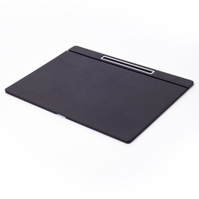 Resim Deri Kapaklı Masa Sümeni Düz Siyah Krom Detaylı 50x35cm 