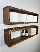 Resim IMKER HOME 2'li Dikdörtgen Ahşap Duvar Rafı Uçan Raf Banyo Mutfak Salon Antre Duvar Düzenleyici Organizer Terek 