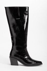 Resim DENORA Siyah Kırışık Rugan Düz Binici Western Kovboy Bot Çizme 