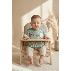 Resim Babydonat Nino 2'li Su Geçirmez Bebek Mama Önlüğü Seti - Mint Yeşil Tavşan Desenli, Leke Tutmaz ve Kırıntı Cepli Ek Gıda Önlüğü 0-12 Ay 