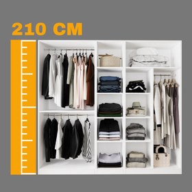 Resim Bimossa KD70 Goss 225 cm Üçlü Dar, 3 Bölmeli Açık Gardırop, 3 Askı Alanlı, 9 Raflı ve 1 Büyük Raflı Beyaz Giyinme Dolabı 
