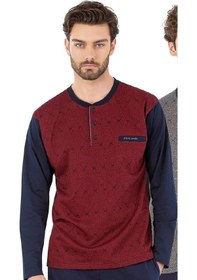 Resim 6059 Erkek Uzun Kollu Önden Üç Düğmeli Pijama Takım-bordo Bordo 