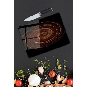 Resim Aylina Renkli Halkalar Cam Kesme Tahtası 25 x 35 cm 