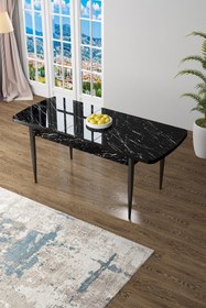 Resim Canisa Zen Serisi 80x132 Mdf Açılabilir Siyah Mermer Desen Masa Takımı Ve 6 Siyah Sandalye 
