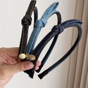 Resim 3 adet/1 adet Kadın Retro Denim Bowknot Dar Başlık Moda Yüksek Yaka Yüz Yıkama Kaymaz Kemer Dişli Başlık Saç Aksesuarları Dekor 