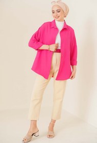 Resim 103901 Oversize Basic Tesettür Gömlek - Kırmızı - Koyu Pembe / 44 