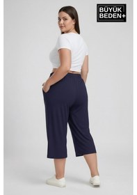 Resim Süperlife Büyük Beden N Baskılı Kadın Şort Kapri Rahat Kalıp Cepli Bağcıklı 3xl-6xl Spr26bsrk591-19 Lacivert 
