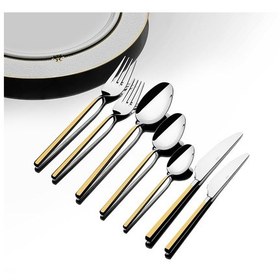 Resim Nehir Gloria Altın Sade 12 Kişilik 84 Parça Kutulu Çatal Kaşık Bıçak Takımı Altın - Beyaz 