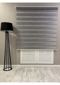 Resim Zebra Stor Perde Dar Plise Güneşlik Antrasit Gri Çizgili Antrasit Gri 