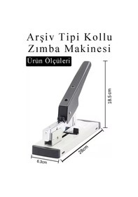 Resim Büyük Boy Zımba Makinesi 1 Adet Arşiv Tipi Zımba Makinası 100 Yaprak Kapasiteli Zımba Teli Hediyeli Kollu Zımba Makinası 