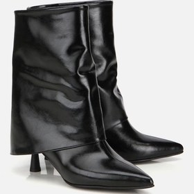 Resim Kadın Rugan Siyah Pantolon Görünümlü Topuklu Bot Siyah 