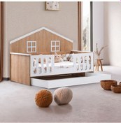 Resim Yavrulu Karyola, Bello Yavrulu Montessori Yatak Ceviz-90 X 190 